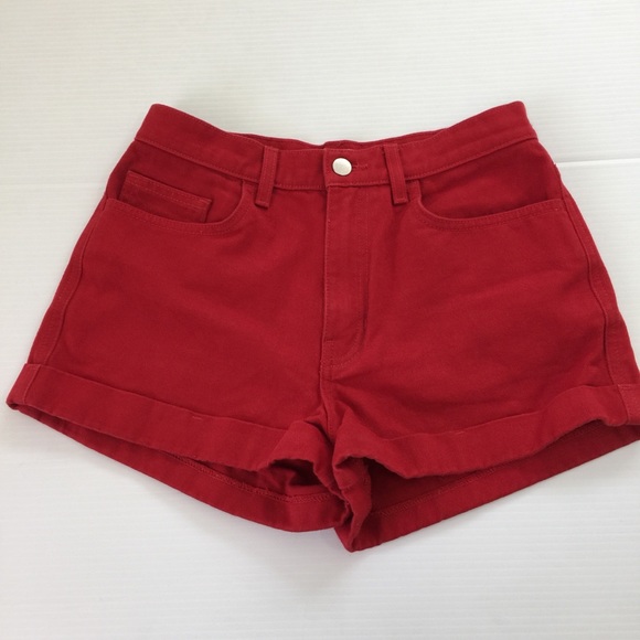 American Apparel Pants - American Apparel Red High Waisted Cuff Shorts, 27